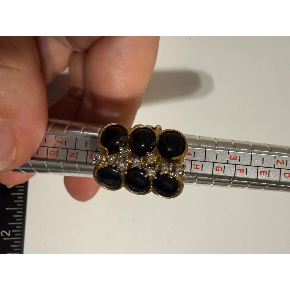 Vintage Kenneth Jay Lane KJL Black Cabochon Rhinestone Gold Tone Ring Size 9